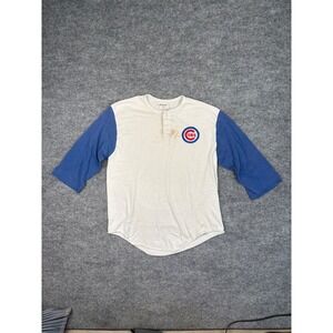 Vintage Stedman Chicago Cubs Baseball Henley Shirt Mens Large White Blue 80s USA